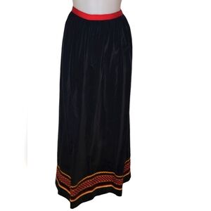 Vtg 60s Tootique Sz XS/S Black Velvet Embroidered Boho Hippie Prairie Maxi Skirt